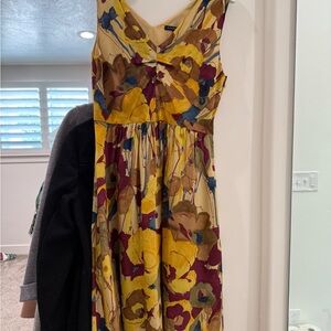 Banana Republic Yellow Ruched Sundress V-neck Midi